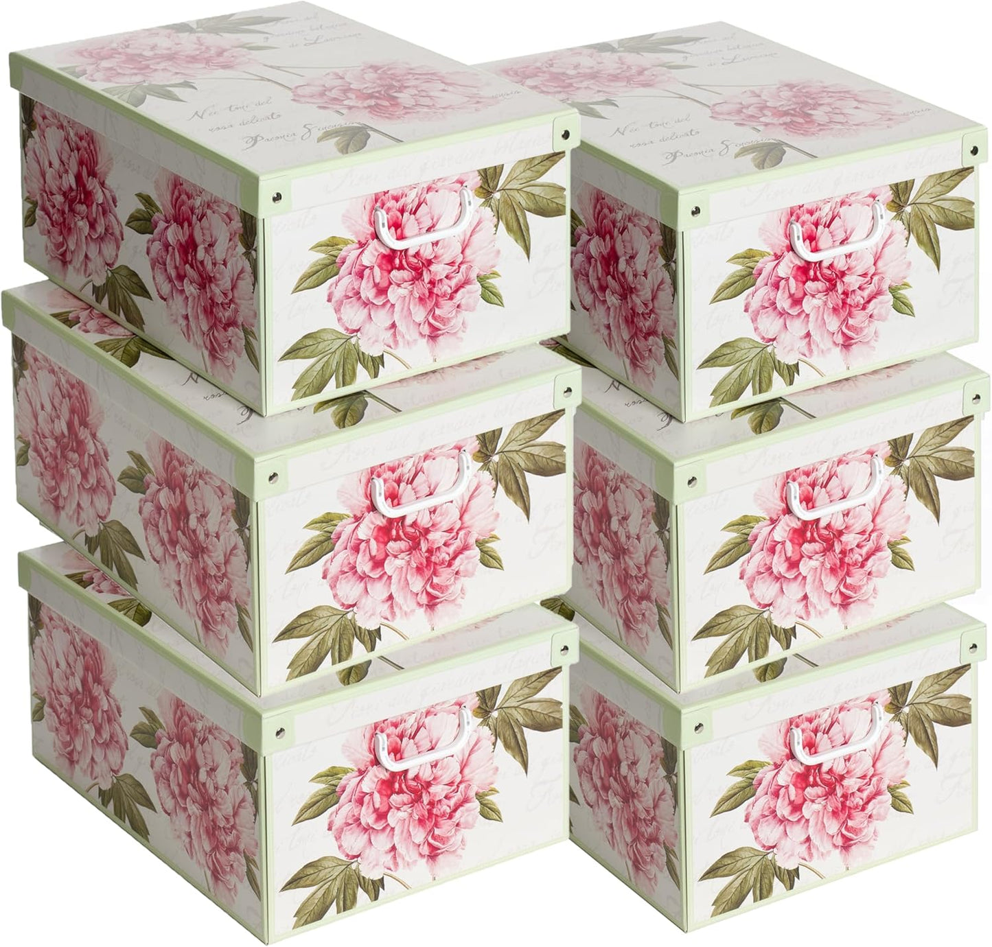 Lot de six boites de rangement en carton décor Péonie