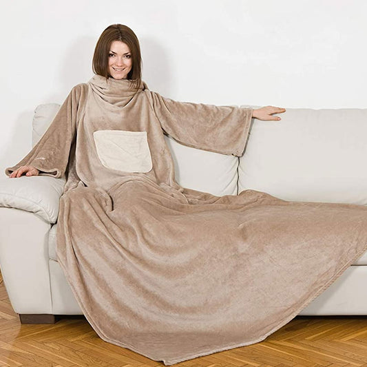 Plaid avec manches en molleton polaire couleur beige