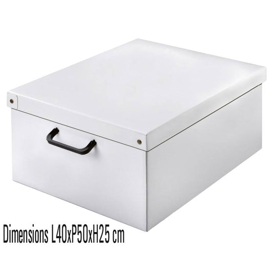 Cette boîte de rangement en carton blanc allie praticité et élégance. Fabriquée en Italie à partir de carton recyclé, elle respecte l'environnement grâce à ses encres sans solvant et sa surface plastifiée
