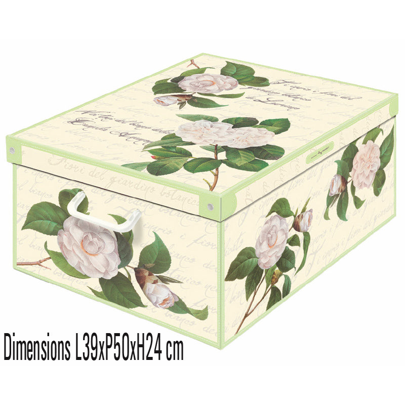 Optimisez votre organisation avec cette boîte de rangement en carton recyclé, décor floral camélia