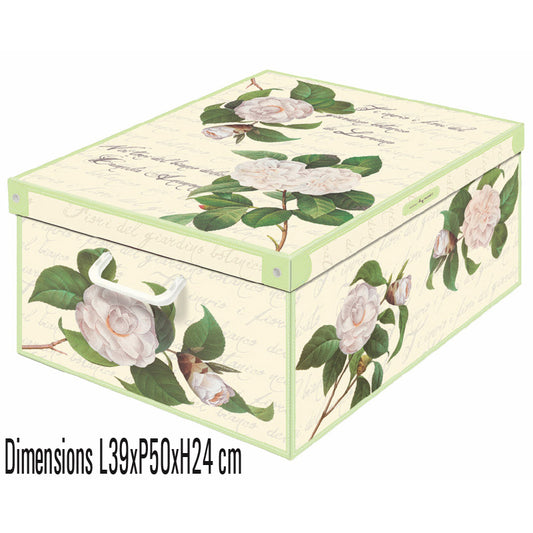 Optimisez votre organisation avec cette boîte de rangement en carton recyclé, décor floral camélia