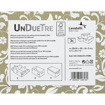 Ensemble de 3 boîtes de rangement en carton recyclable fabriquées en Italie par Lavatelli.