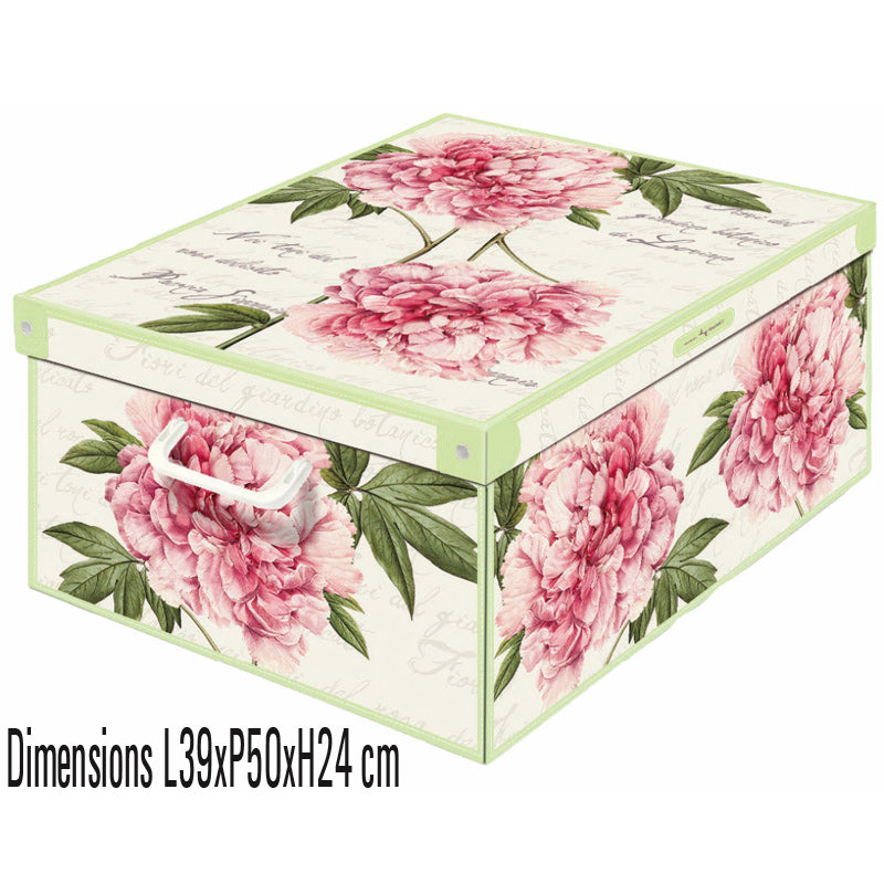 Boîte de rangement en carton recyclé avec un décor floral pivoine