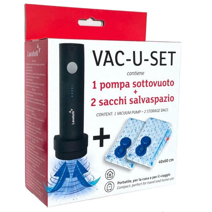 Pack de rangement sous vide complet avec pompe électrique sans fil VAC-U-PUMP et 2 sacs Lavatelli 40x60 cm