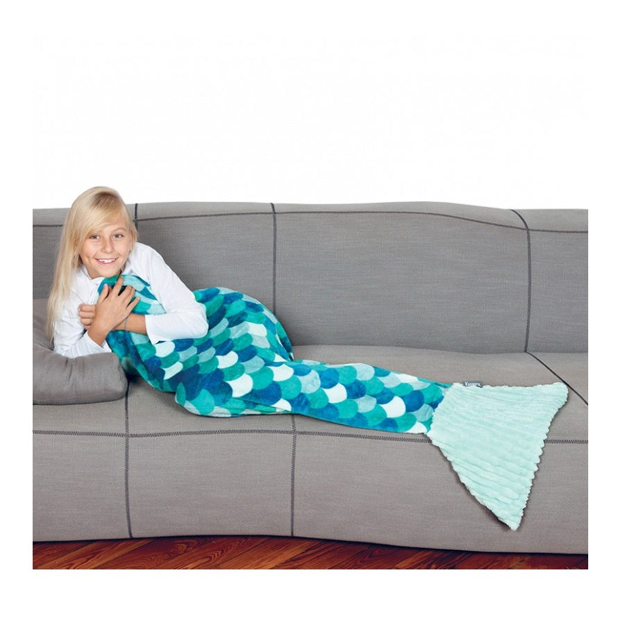 Plaid queue de sirène couleur turquoise pour enfant 4-12 ans