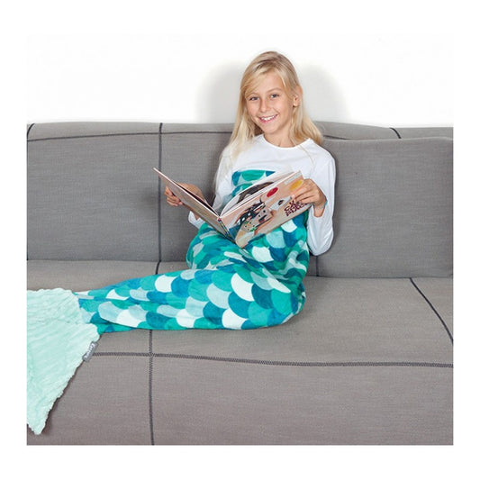 Plaid queue de sirène couleur turquoise pour enfant 4-12 ans
