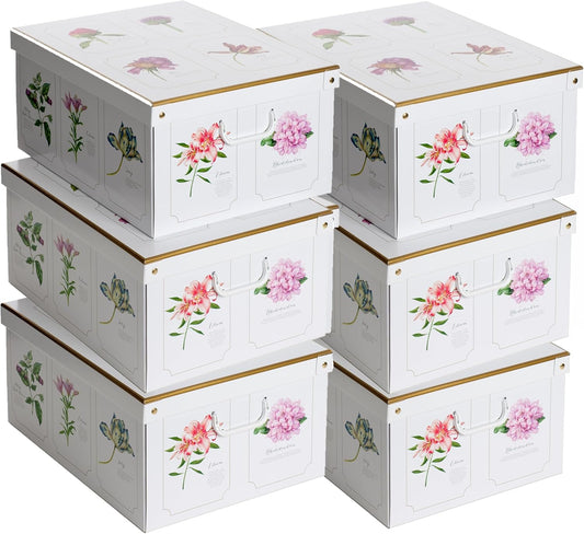 Lot de six boites de rangement en carton décor Botanic