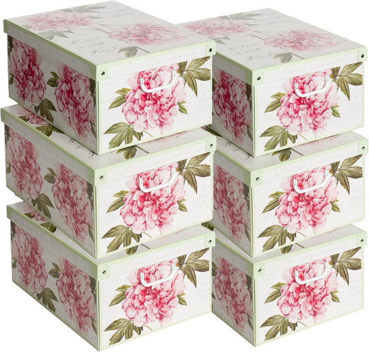 Lot de six boites de rangement en carton décor Péonie