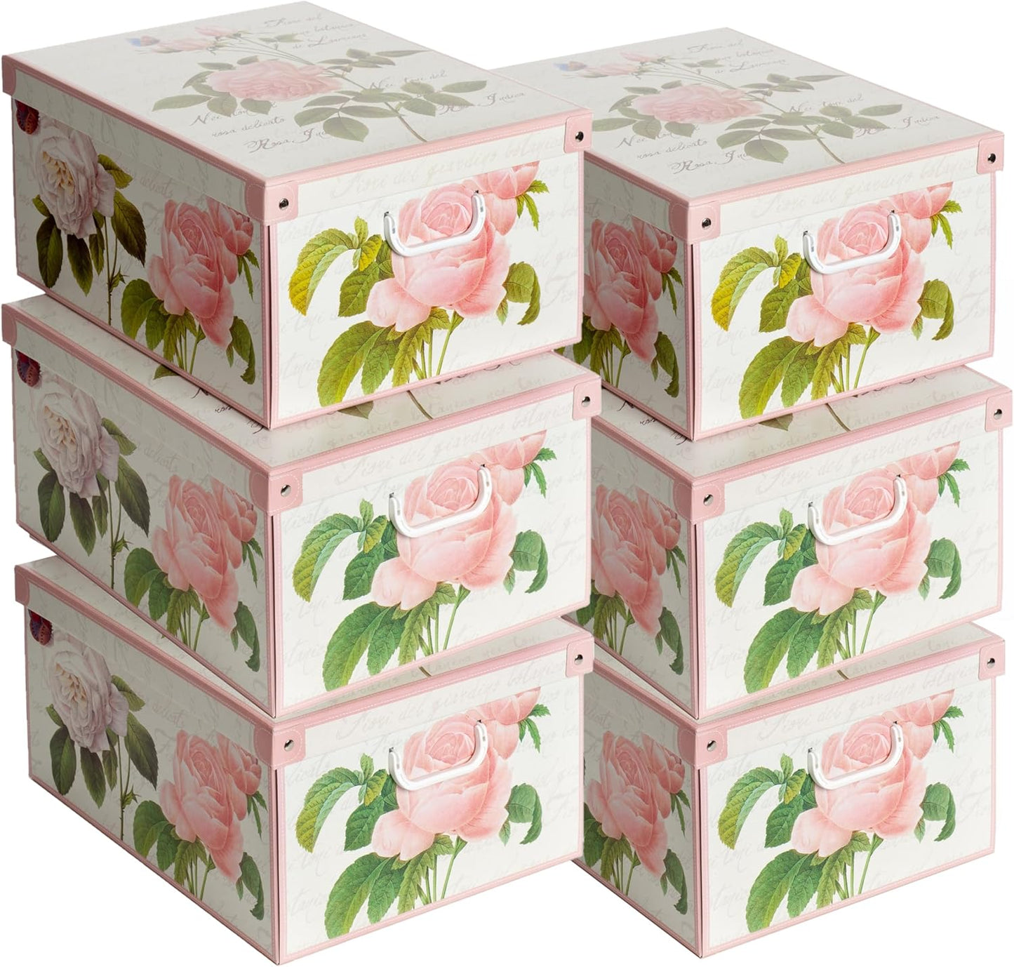 Lot de six boites de rangement carton décor Rose