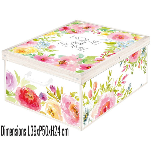 Cette boîte de rangement en carton décor Sweet Home allie esthétisme et robustesse. Fabriquée en Italie avec du carton cellulosix recyclé et des encres sans solvants, elle apporte une touche florale à votre dressing tout en respectant l’environnement. 